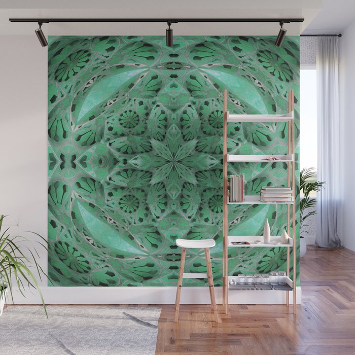 Mint Green Cosmic Star Meditation Mandala Depth print Wall Mural