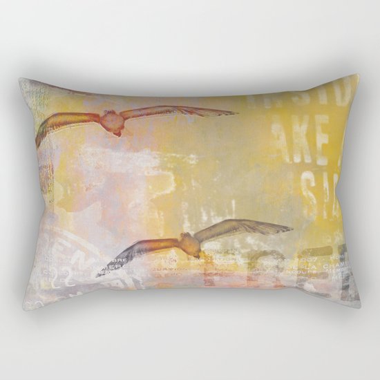 Free bird mixed media artwork Sea Gulls and Typography Rectangular Pillow