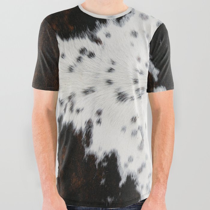Cowhide, Cow Skin Print Pattern Modern, Cowhide Faux Leather All Over Graphic Tee