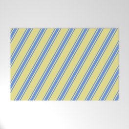 [ Thumbnail: Tan & Cornflower Blue Colored Lines/Stripes Pattern Welcome Mat ]