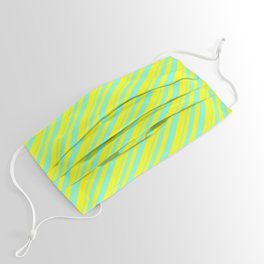 [ Thumbnail: Aquamarine and Yellow Colored Lined/Striped Pattern Face Mask ]