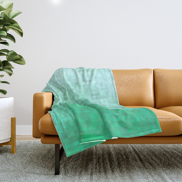 graphic design geometric pixel square pattern abstract in green Throw Blanket