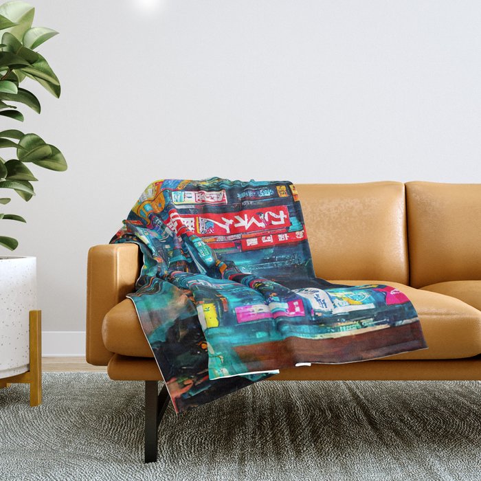 Streets of Tokyo at night Throw Blanket