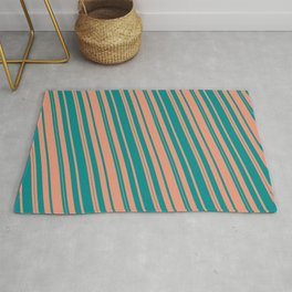[ Thumbnail: Dark Cyan and Dark Salmon Colored Lined/Striped Pattern Rug ]