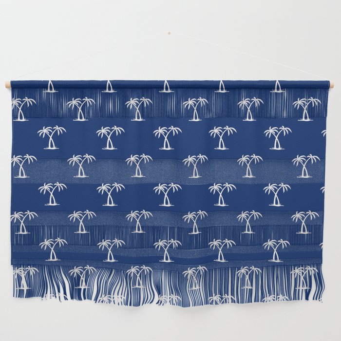 Blue And White Palm Trees Pattern Wall Hanging