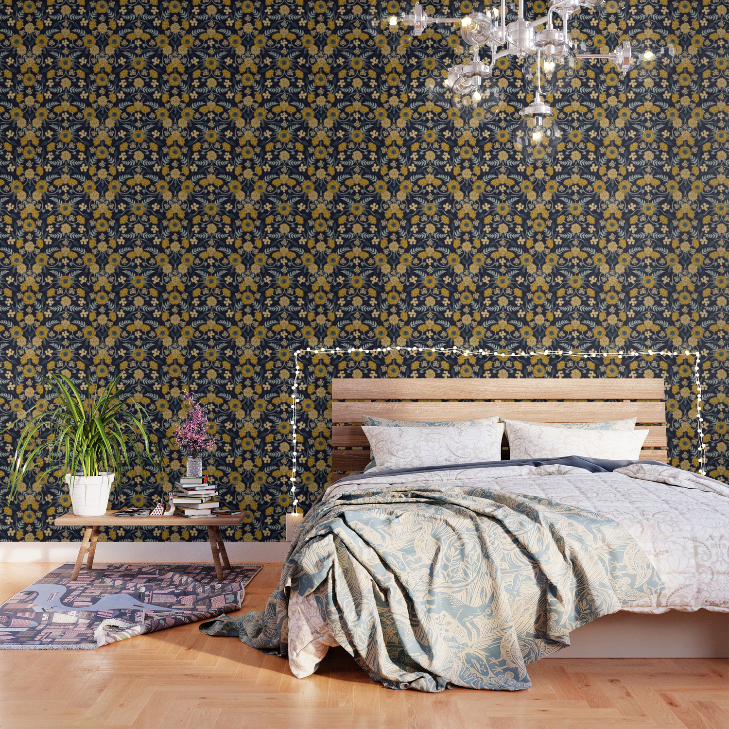 Navy Blue Turquoise Cream Mustard Yellow Dark Floral Pattern Wallpaper By Somecallmebeth Society6 Water • blue aesthetic • turquoise aesthetic • lakeside • blue mind. navy blue turquoise cream mustard yellow dark floral pattern wallpaper