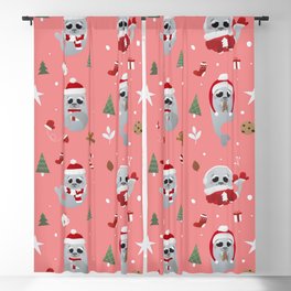 Winter Christmas or New Year Pattern with Walruses in Holiday Attributes Blackout Curtain