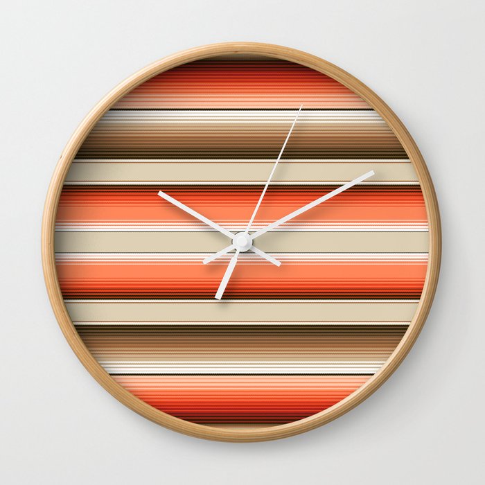 Navajo White, Burnt Orange and Brown Southwest Serape Blanket Stripes Wall Clock