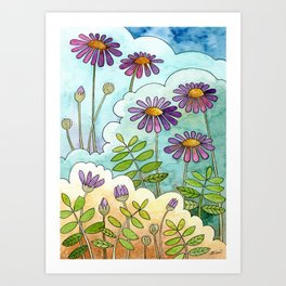 DAISIES IN THE GARDEN by Lisette Watercolor painting Art Print