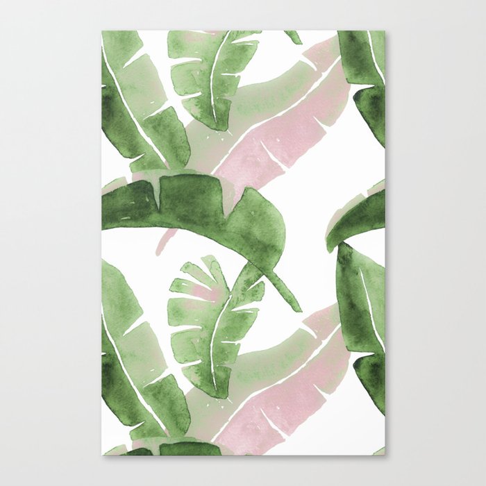 Tropical Leaves Green And Pink Canvas Print