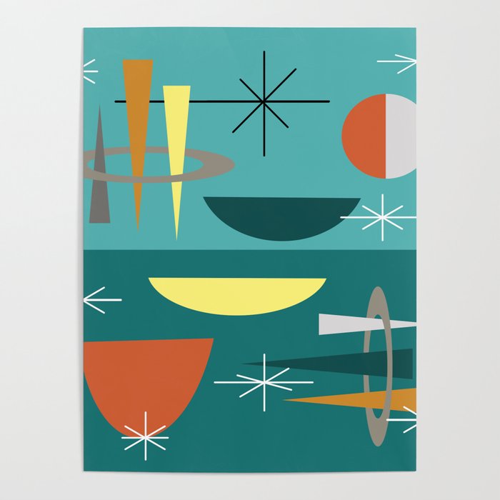 Turquoise Mid Century Modern Poster