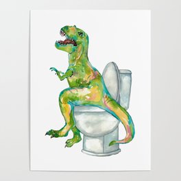 T-rex in the bathroom dinosaur painting Poster