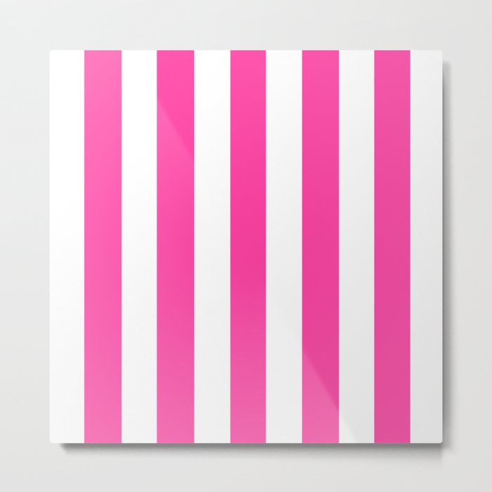 Wild Strawberry pink - solid color - white vertical lines pattern Metal Print