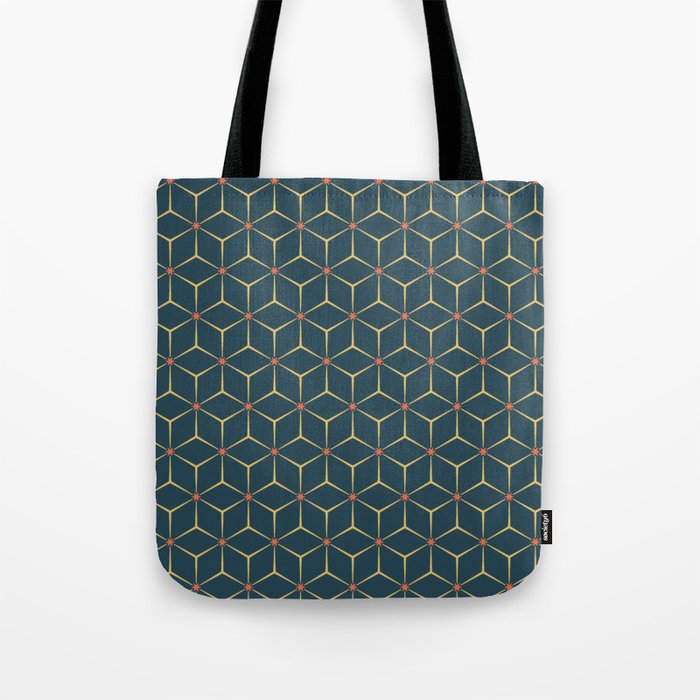 Geometric pattern no. 8 with orange stars and blue cubes  Tote Bag