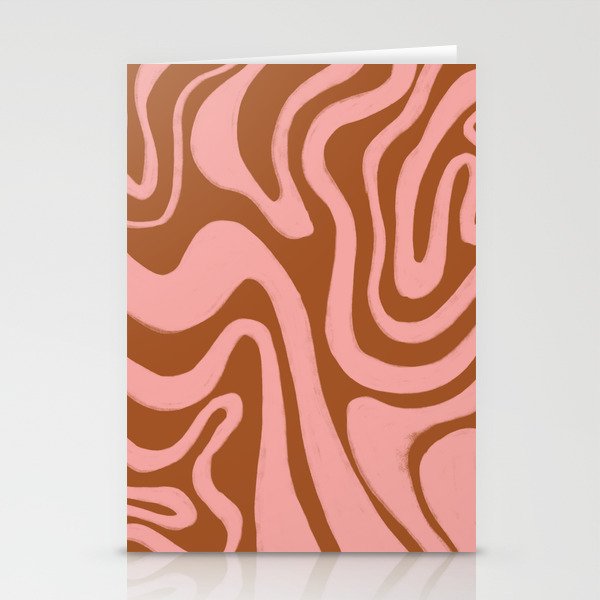 70s Retro Liquid Swirl in Burnt Orange + Pink Stationery Cards