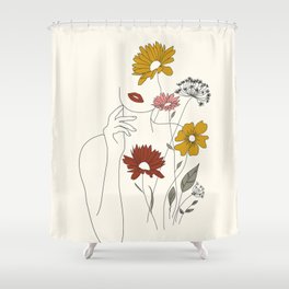 Colorful Thoughts Minimal Line Art Woman with Flowers III Shower Curtain