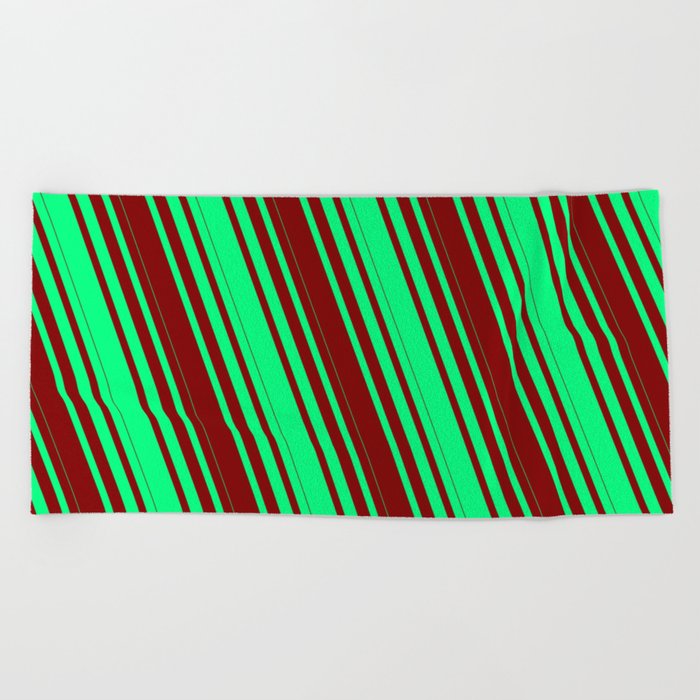 Green & Maroon Colored Striped/Lined Pattern Beach Towel