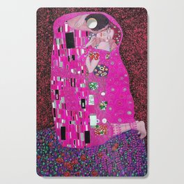 The kiss; erotic love and the eternal cosmos romantic portrait painting alternate pink and purple by Gustav Klimt Cutting Board