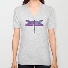 Splash of Color - Dragon Fly Plum V Neck T Shirt