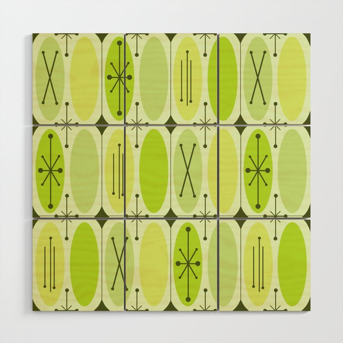 Atomic Era Ovals In Rows Chartreuse Wood Wall Art
