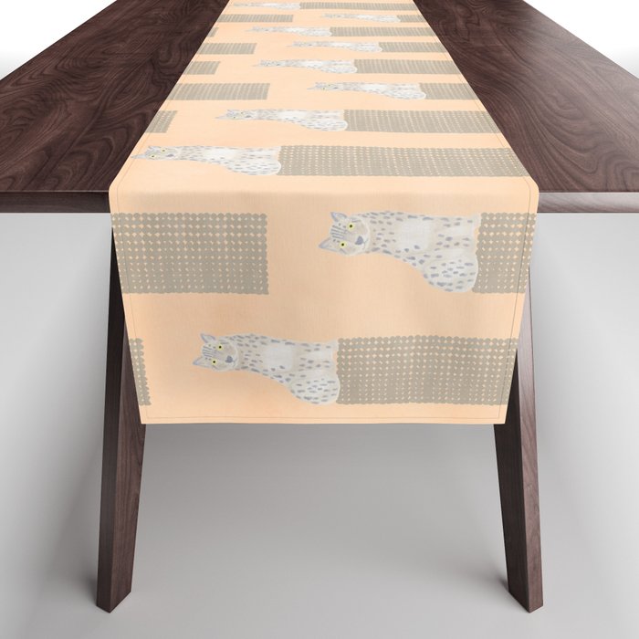 Relaxing Leopard - Greyish White and Pink Table Runner