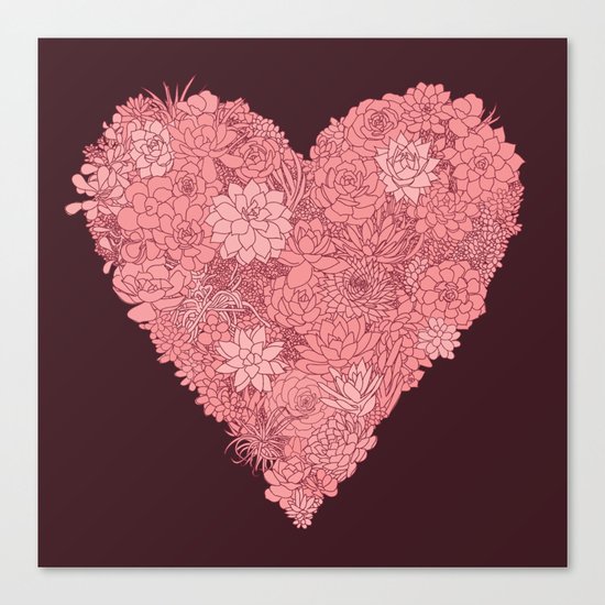 Pink Succulent Heart Canvas Print