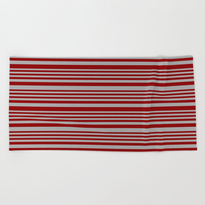Dark Red and Dark Gray Colored Lines/Stripes Pattern Beach Towel