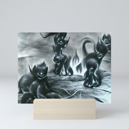 Black kittens playing in hell Mini Art Print