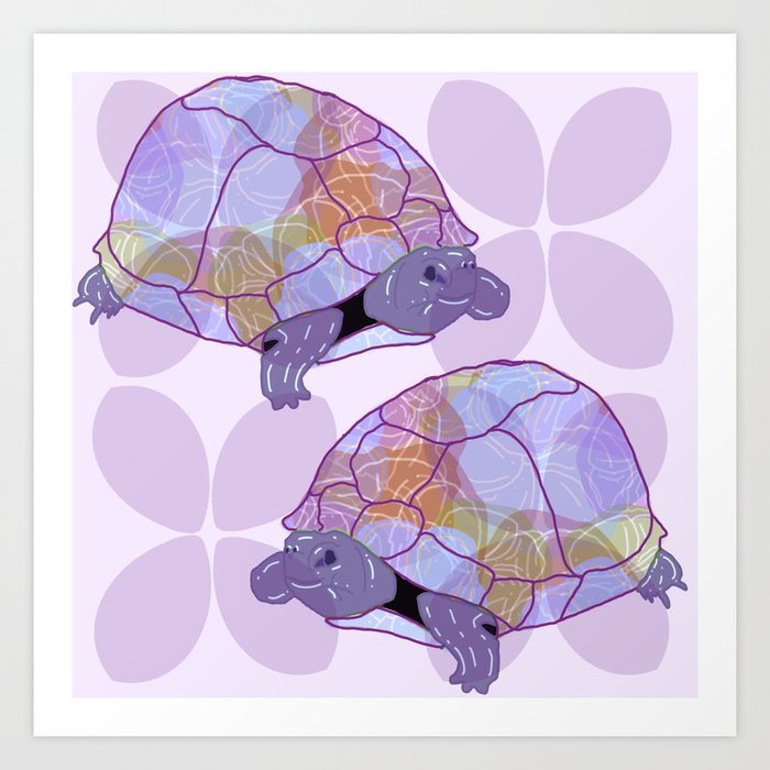 Purple Floral Shell Turtles Art Print