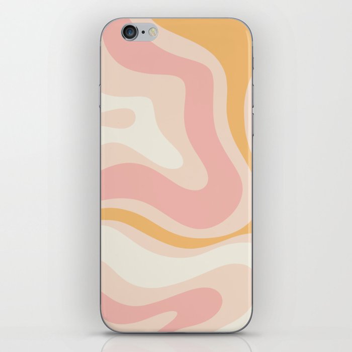 Modern Retro Liquid Swirl Abstract Pattern Square in Pale Blush Pink and Mellow Apricot iPhone Skin