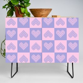 Stitched Cowhide Hearts on Checkered Pattern Credenza