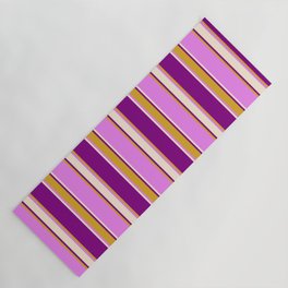 [ Thumbnail: Violet, Goldenrod, Purple & Beige Colored Lines Pattern Yoga Mat ]