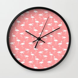 White flamingo silhouettes seamless pattern on sweet pink background Wall Clock