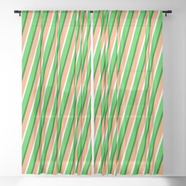 [ Thumbnail: Brown, Mint Cream, Lime Green & Dark Green Colored Lined Pattern Sheer Curtain ]