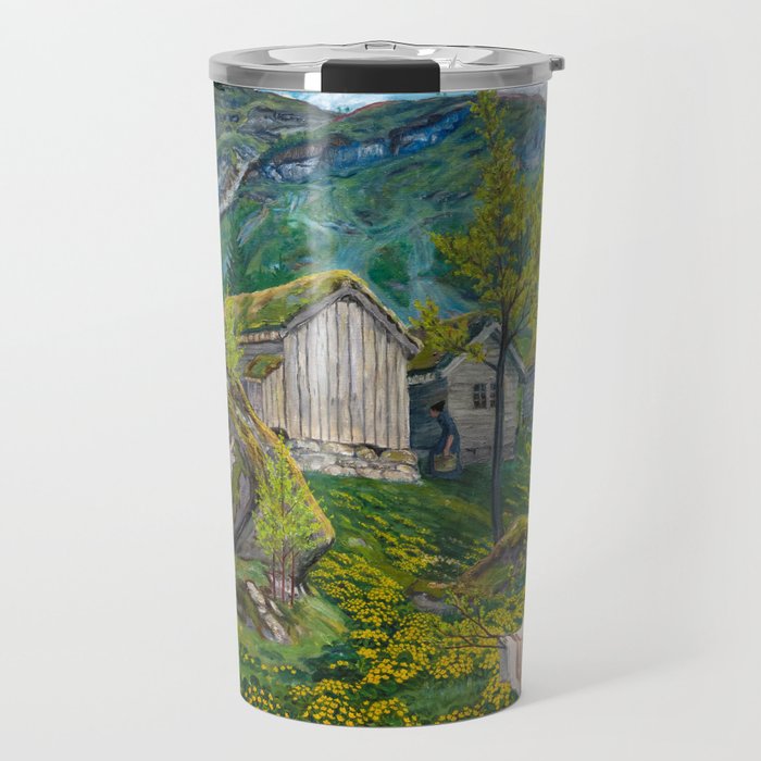 Spring Atmosphere at an Old Cotter's Farm by Nikolai Astrup Travel Mug