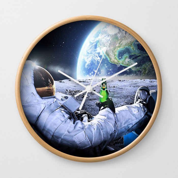 Astronaut on the Moon with beer Wall Clock