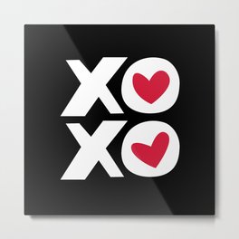 XOXO in Black and White with Red Heart Metal Print