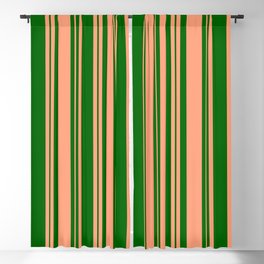 [ Thumbnail: Dark Green and Light Salmon Colored Lines Pattern Blackout Curtain ]