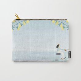 Scooter ride in the sun past lemons and lemon trees 3 Carry-All Pouch | Fruit, Flowers, Travel, Vespa, Adventure, Moped, Illustration, Yellow, Vector, Scooter 