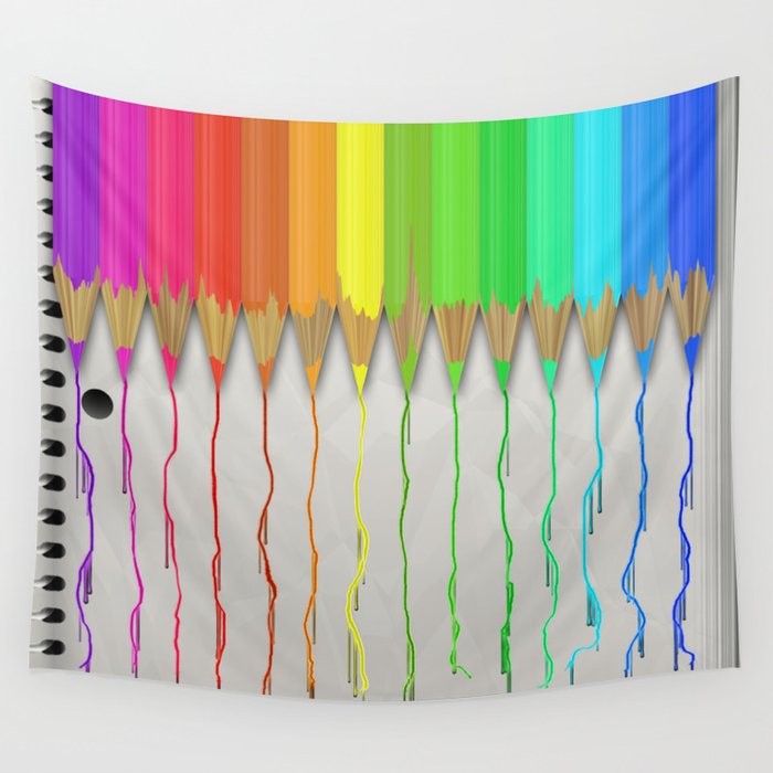 Melting Rainbow Pencils Wall Tapestry by Bonnie Phantasm