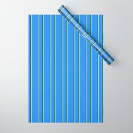 [ Thumbnail: Blue, Green & Dark Slate Gray Colored Lines/Stripes Pattern Wrapping Paper ]