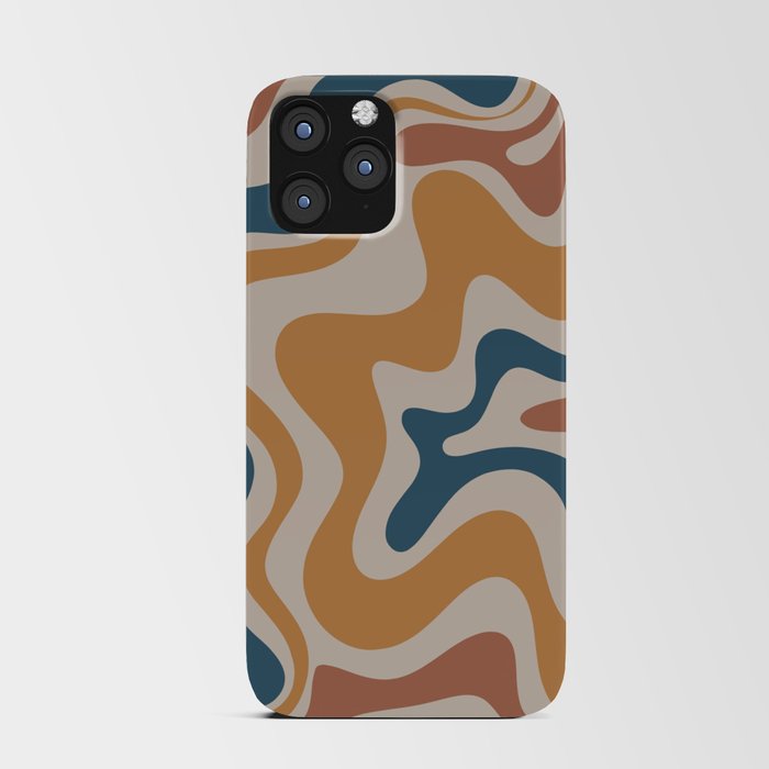 Liquid Swirl Retro Abstract Pattern Blue Ochre Rust Taupe iPhone Card Case
