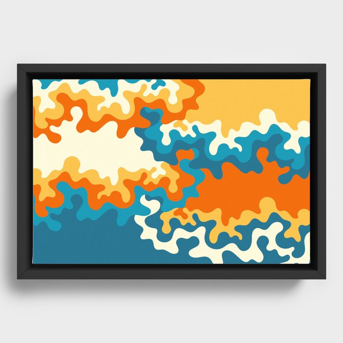 Cascading Waves, Vintage Summer Palette Mid-Century Minimalist Waves IV Framed Canvas