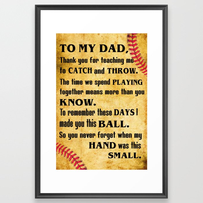 Baseball Gift - To my dad - thank you for teaching me to catch and throw Framed Art Print