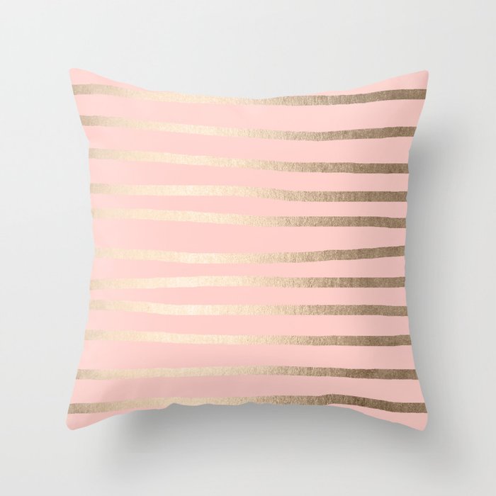 Abstract Drawn Stripes Gold Coral Light Pink Throw Pillow By