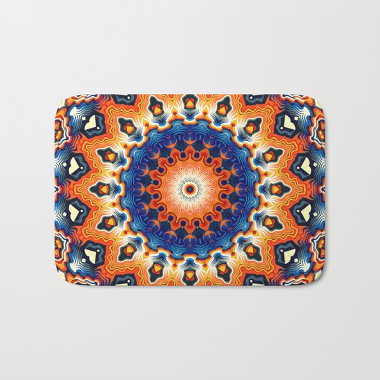 Geometric Orange And Blue Symmetry Bath Mat