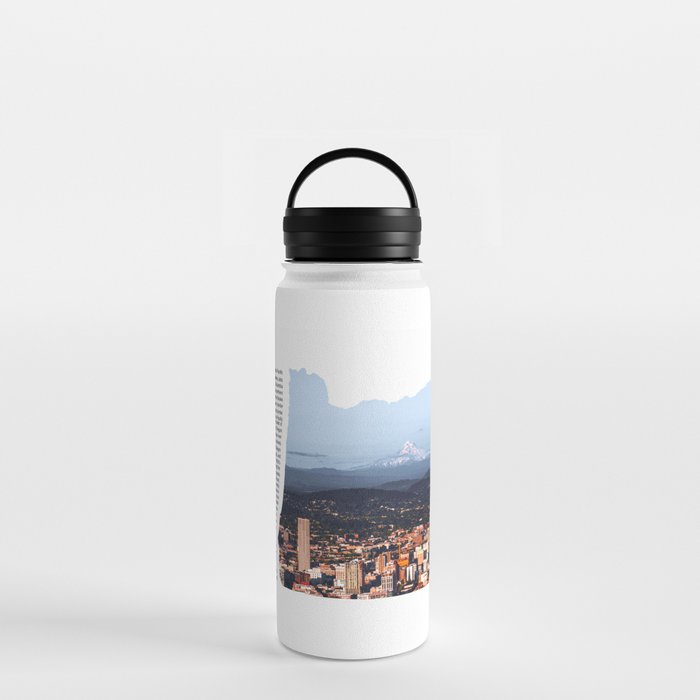 Oregon Minimalist Map | Portland Skyline and Mount Hood Water Bottle