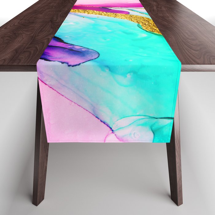 Transparent creativity. Abstract artwork. Trendy wallpaper. Ink colors are amazingly bright, luminous, translucent, free-flowing, and dry quickly. Natural pattern, luxury. Table Runner