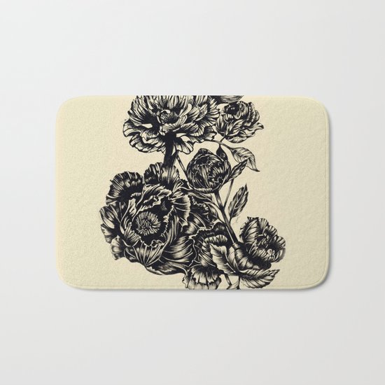 Peonies, black & white Bath Mat