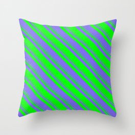 [ Thumbnail: Lime and Medium Slate Blue Colored Lined Pattern Throw Pillow ]
